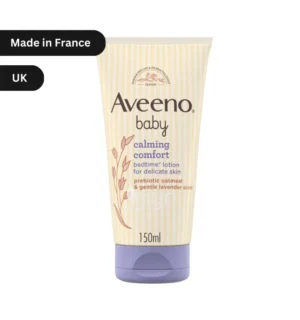 "Aveeno Baby Calming Comfort Lotion 150ml bottle with prebiotic oatmeal and lavender, hypoallergenic for delicate baby skin in Bangladesh."