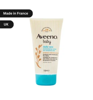 "Aveeno Baby Daily Care Moisturising Lotion 150ml bottle, hypoallergenic formula with prebiotic colloidal oatmeal for sensitive baby skin in Bangladesh."