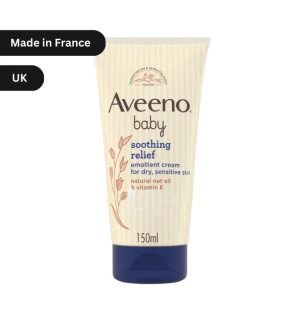 "Aveeno Baby Soothing Relief Cream 150ml tube, hypoallergenic formula with natural oat oil and vitamin E for dry, sensitive baby skin in Bangladesh."