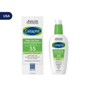 "Cetaphil Daily Oil-Free Facial Moisturizer SPF35 (88ml) – dermatologist-recommended, lightweight hydration with broad-spectrum sun protection for sensitive, combination skin."