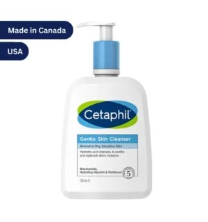 "Cetaphil Gentle Skin Cleanser 236ml bottle, dermatologist-recommended for normal to dry, sensitive skin, with Niacinamide and Glycerin."