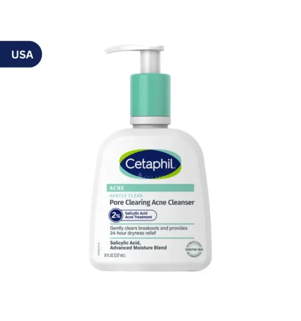 Cetaphil Pore Clearing Acne Cleanser 237ml bottle, dermatologist-recommended for acne-prone skin with Salicylic Acid and 24-hour hydration.