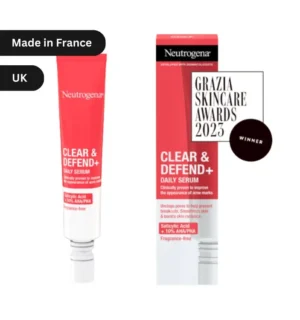 "Neutrogena Clear & Defend+ Daily Serum 50ml tube, fragrance-free serum with Salicylic Acid for acne-prone skin in Bangladesh’s humid climate."
