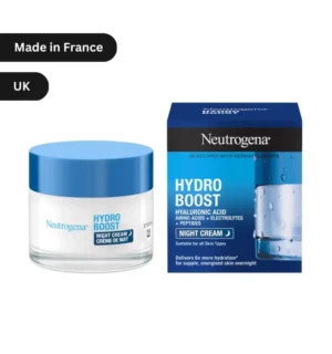 Neutrogena Hydro Boost Night Cream 50ml jar, dermatologist-developed hydrating night cream with Hyaluronic Acid and Peptides for all skin types in Bangladesh.