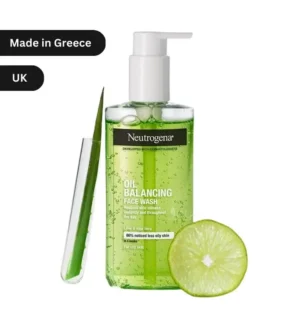 "Neutrogena Oil Balancing Face Wash 200ml bottle with Lime and Aloe Vera, clinically proven to reduce 86% oily skin and shine in Bangladesh’s humid climate."