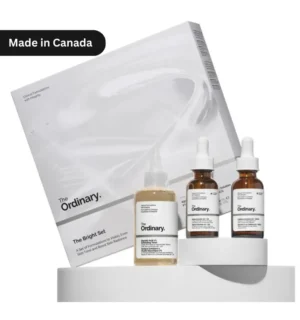 The Ordinary Bright Set bundle with Glycolic Acid, Alpha Arbutin, Caffeine Solution, and EGCG – anti-dark spot, brightening skincare for Bangladesh’s humid climate.