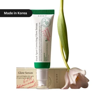 AXIS-Y Glow Serum 50ml bottle featuring 5% niacinamide & squalane – ideal for brightening and hydrating skin in humid Bangladesh.