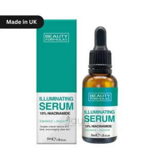 Beauty Formulas 10% Niacinamide Illuminating Serum 30ml – UK-made brightening serum for uneven tone, enlarged pores, and dull skin. Lightweight and fast-absorbing.