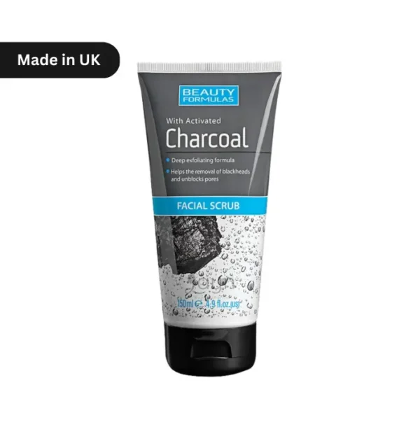 Beauty Formulas Activated Charcoal Facial Scrub 150ml – Exfoliating scrub for deep pore cleansing অ্যাকটিভেটেড চারকোল ফেশিয়াল স্ক্রাব – ১৫০ml | ডিপ ক্লিনিং ও এক্সফোলিয়েশনের জন্য উপযুক্ত
