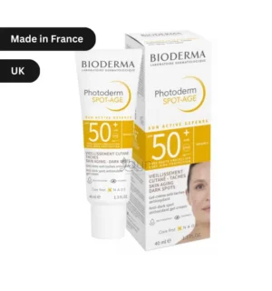 "Bioderma Photoderm Spot-Age SPF50+ Sunscreen 40ml tube – French anti-dark spot sunscreen with SPF50+ for aging skin. Lightweight gel-cream for Bangladesh’s humid climate."