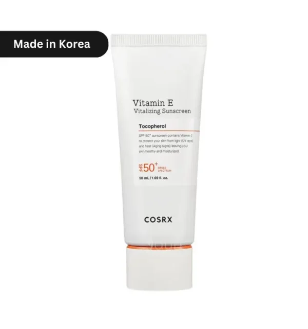 "COSRX Vitamin E Vitalizing Sunscreen SPF50+ PA+++ 50ml tube – Korean sunscreen for UV protection and anti-aging. Ideal for Bangladesh’s humid weather."