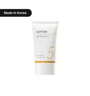 "MISSHA Cotton Sunscreen SPF50+ PA++++ 50ml tube – Korean sunscreen with cotton-like texture for soft, non-greasy sun protection. Perfect for Dhaka’s humidity."
