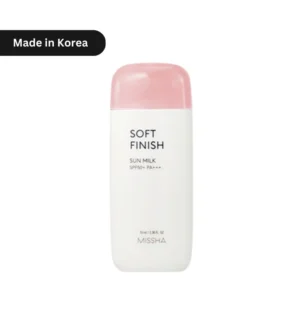 "MISSHA Soft Finish Sun Milk SPF50+ PA++++ 70ml bottle – Korean sunscreen for lightweight, matte protection in humid weather. Ideal for oily and sensitive skin."