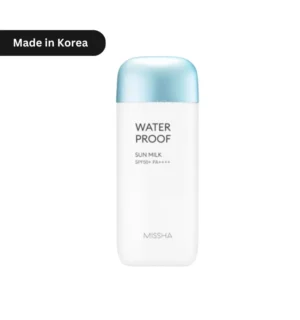 "MISSHA Waterproof Sun Milk SPF50+ PA++++ 70ml bottle – Korean sunscreen for extreme UV protection, sweat resistance, and outdoor activities. Ideal for Bangladesh’s humid climate." MISSHA All-Around Safe Block Waterproof Sun Milk SPF50+ PA++++ 70ml
