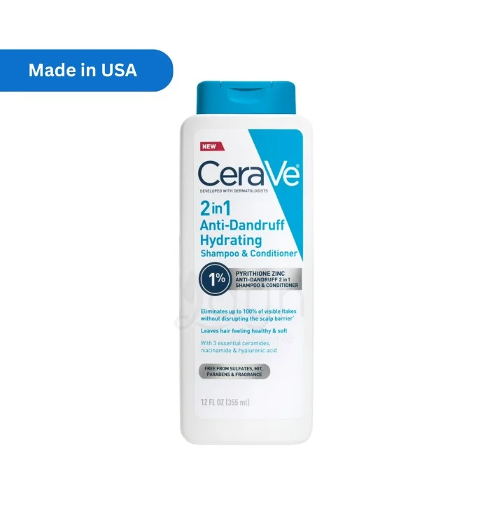 CeraVe 2-in-1 Anti-Dandruff Hydrating Shampoo & Conditioner 355ml USA – pyrithione zinc shampoo for dandruff and dry scalp available at Layn Bangladesh