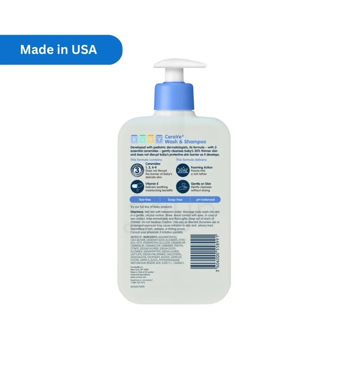 CeraVe Baby Wash and Shampoo 473ml USA version – gentle baby cleanser with ceramides available at Layn Bangladesh
