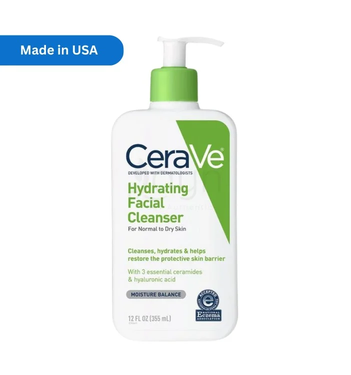 CeraVe Hydrating Facial Cleanser 355ml – Made in USA – For Normal to Dry Skin
