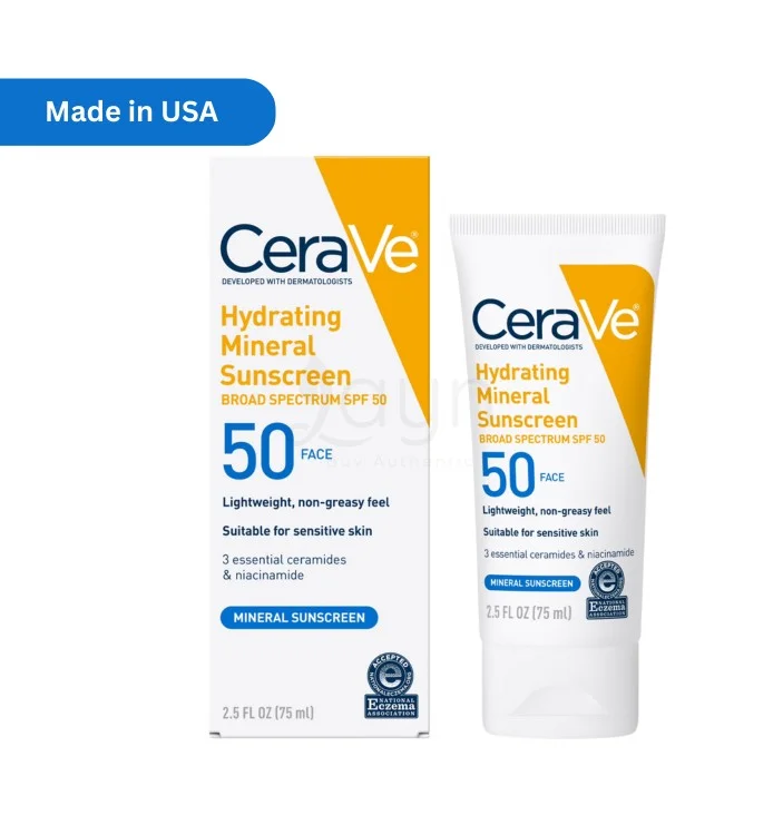 CeraVe Hydrating Mineral Sunscreen SPF 50 Face 75ml USA version – mineral SPF for sensitive skin available at Layn Bangladesh