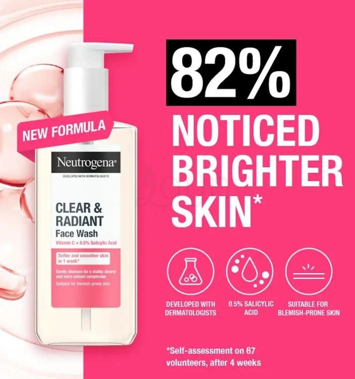 Neutrogena Clear & Radiant Face Wash 200ml - Image 2